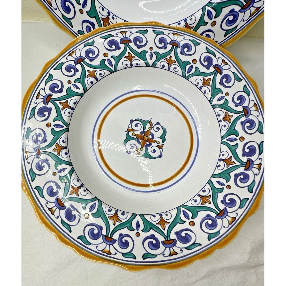 Williams Sonama Savona Set 2 Pasta Bowls Blue Yellow Ceramic 10 1/2 in Portugal